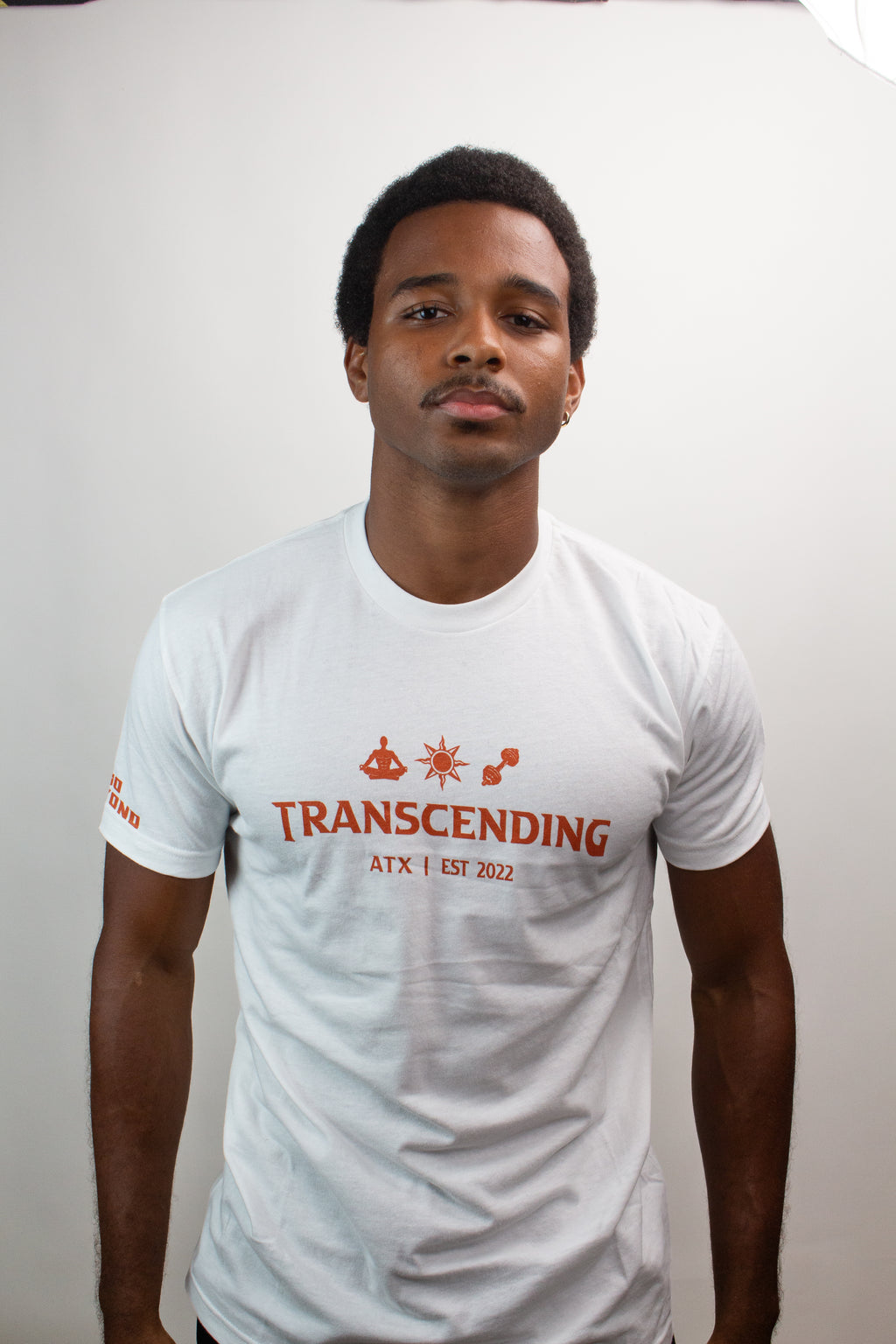 White Transcending Tee - Go Beyond on Sleeve