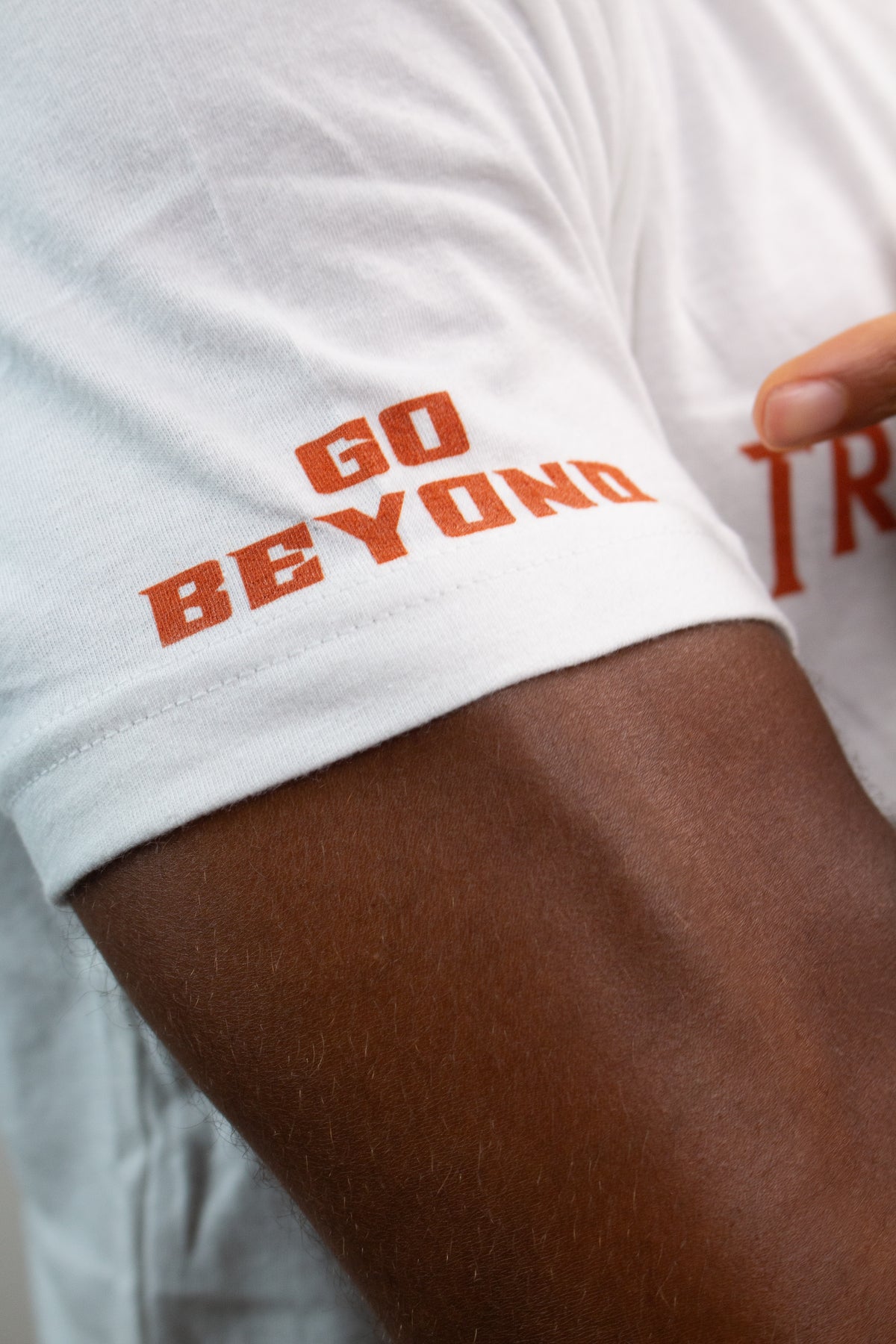 White Transcending Tee - Go Beyond on Sleeve
